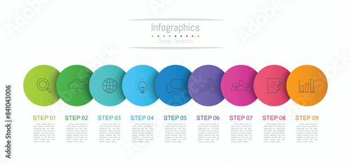 Infographic 9 options design elements for your business data. Vector Illustration.