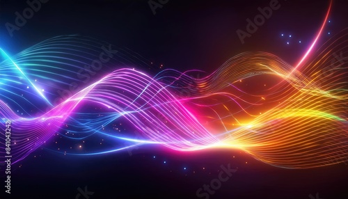 Neon lines background, glowing wavy neon light particles, website banner, colorful neon light background