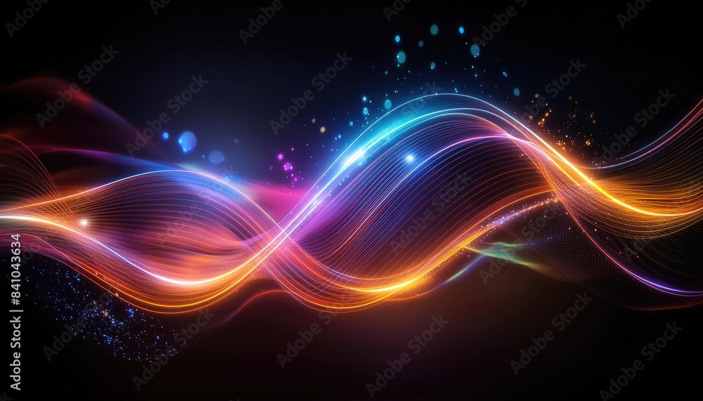 Fototapeta premium Abstract background with glowing lines, Neon lines background, glowing wavy neon light particles, website banner, colorful neon light background