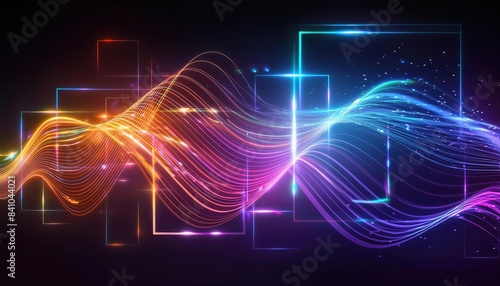 Abstract background with glowing lines, Neon lines background, glowing wavy neon light particles, website banner, colorful neon light background
