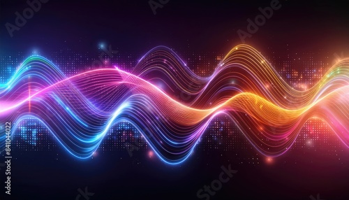 Abstract background with glowing lines, Neon lines background, glowing wavy neon light particles, website banner, colorful neon light background