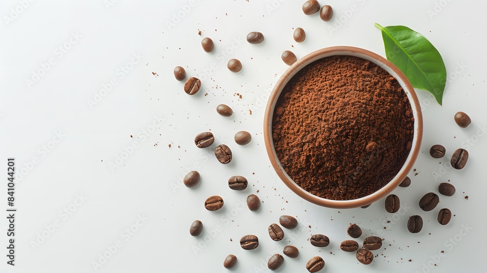 Bowl of ground coffee and beans isolated on white background Bowl of ground coffee and beans isolated on white background