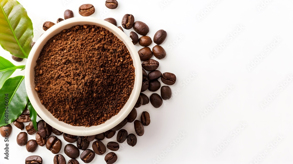 Bowl of ground coffee and beans isolated on white background Bowl of ground coffee and beans isolated on white background