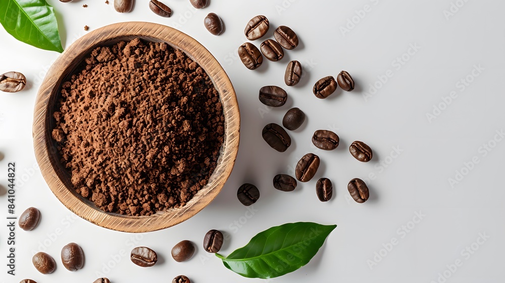 Bowl of ground coffee and beans isolated on white background Bowl of ground coffee and beans isolated on white background