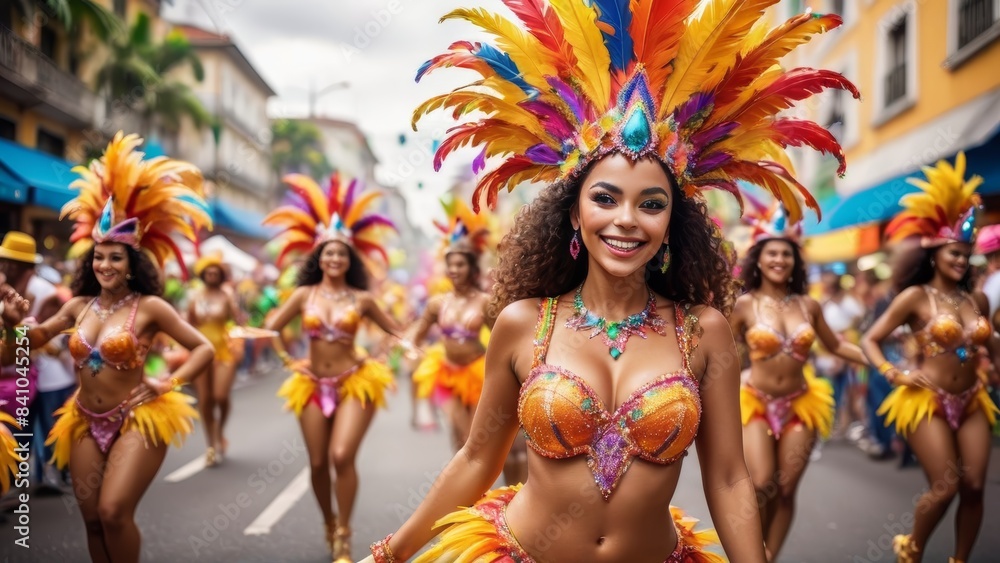 Vibrant Carnival Parade with Joyful Dancers in Colorful Costumes Vibrant Carnival Parade with Joyful Dancers in Colorful Costumes