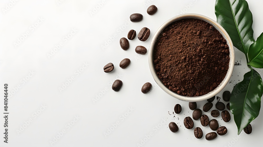 Bowl of ground coffee and beans isolated on white background Bowl of ground coffee and beans isolated on white background