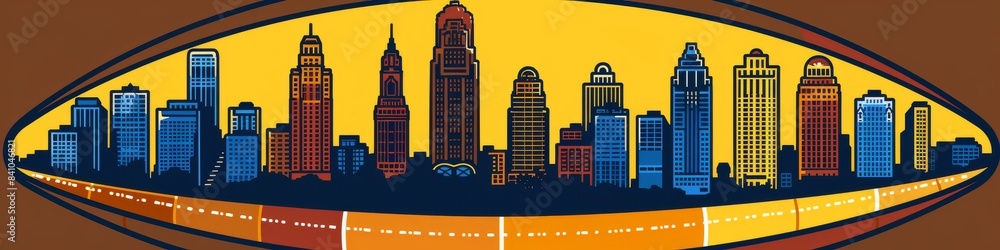 Vibrant Colorful City Skyline Silhouette at Sunset with Diverse Skyscrapers Depicting Urban Diversity and Architectural Variety