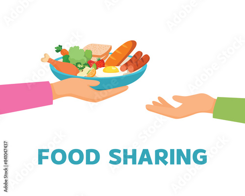 Hand giving bowl of food for needy people as Food sharing concept 
