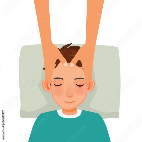 Man having facial head massage at spa salon