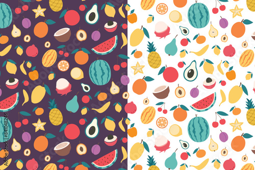 Different types of fruits vector pattern and colorful for all over print on fabric