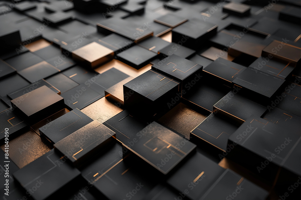 Abstract geometric blocks on black background Abstract geometric blocks on black background