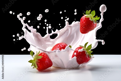  milk or yogurt splash with strawberries isolated on white background 3d 