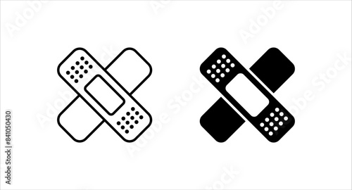 Adhesive plaster line and glyph icon set, emergency and medicine color editable.