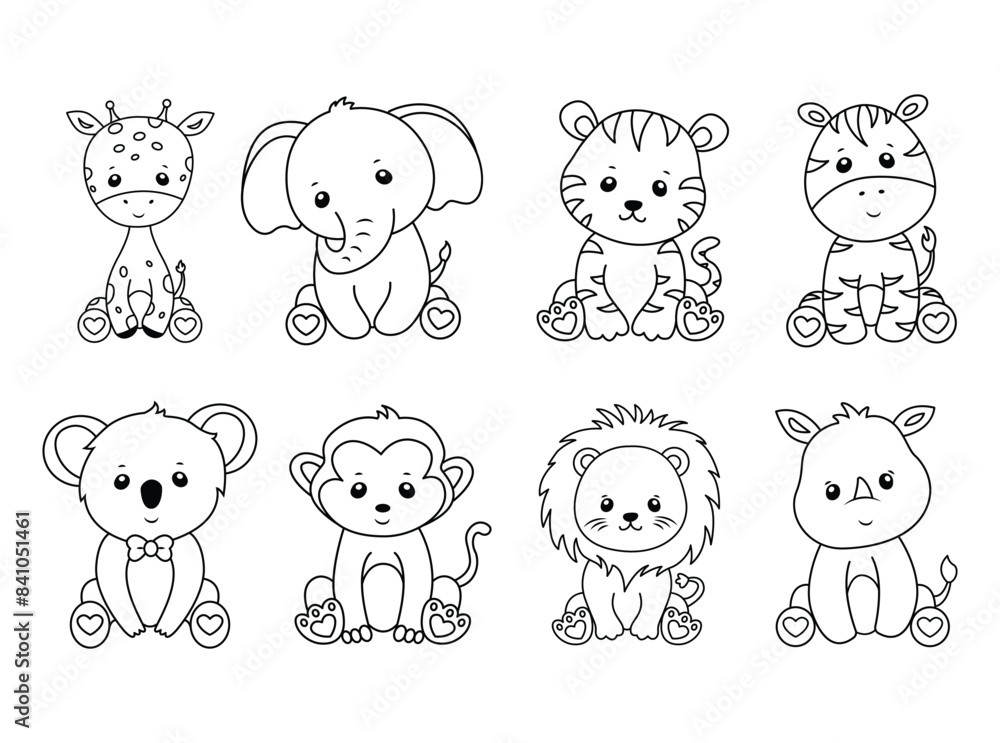 Cute Safari Animals Outline Vector Graphics Cute Safari Animals Outline Vector Graphics