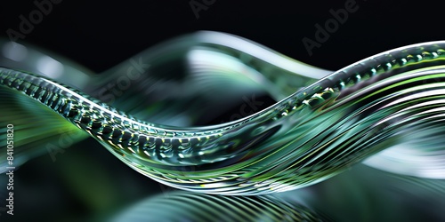 macro, 3d, glass organic forms, close-up ribbed plastic object, depth of field, pastel, neon yellow, green, monochromatic figures, minimalist, shimmering metallics, blur background 2:1 for banner photo