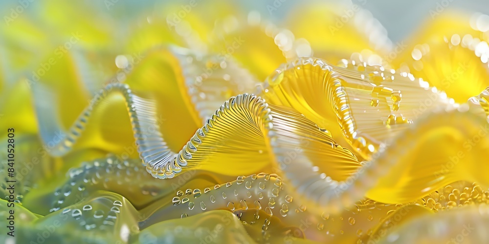 macro, 3d, glass organic forms, close-up ribbed plastic object, depth of field, pastel, neon yellow, monochromatic figures, minimalist, shimmering metallics, blur background 2:1 for banner macro, 3d, glass organic forms, close-up ribbed plastic object, depth of field, pastel, neon yellow, monochromatic figures, minimalist, shimmering metallics, blur background 2:1 for banner