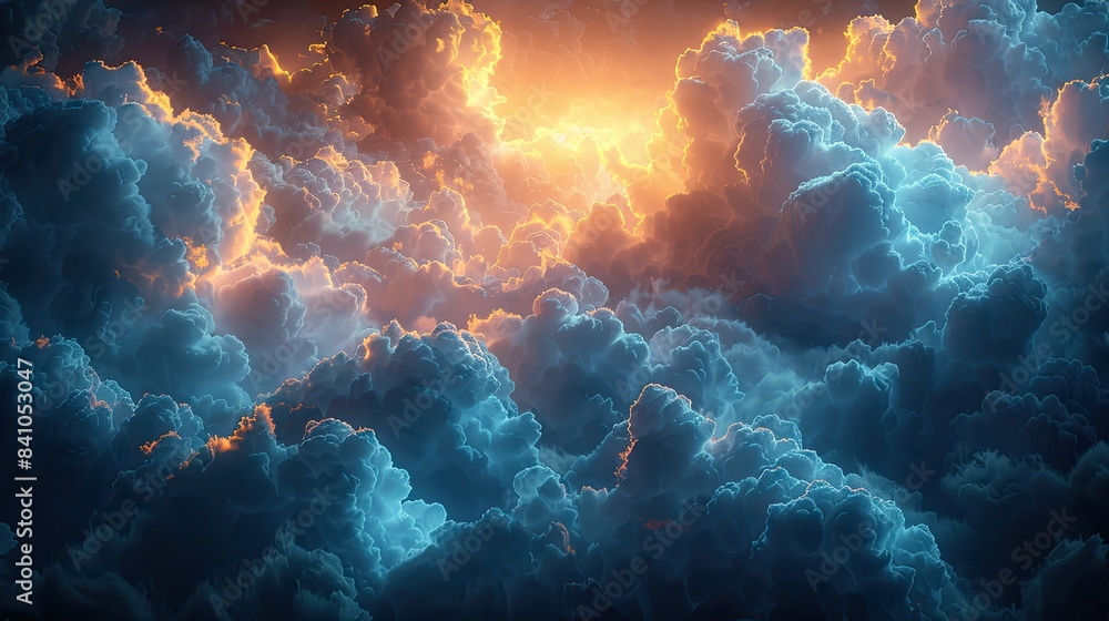Cumulus clouds drifting in the sky, a meteorological phenomenon Cumulus clouds drifting in the sky, a meteorological phenomenon