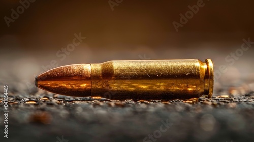 A hollow point bullet in a high-resolution, side profile view, capturing the detailed grooves and raw edges of the bullet tip