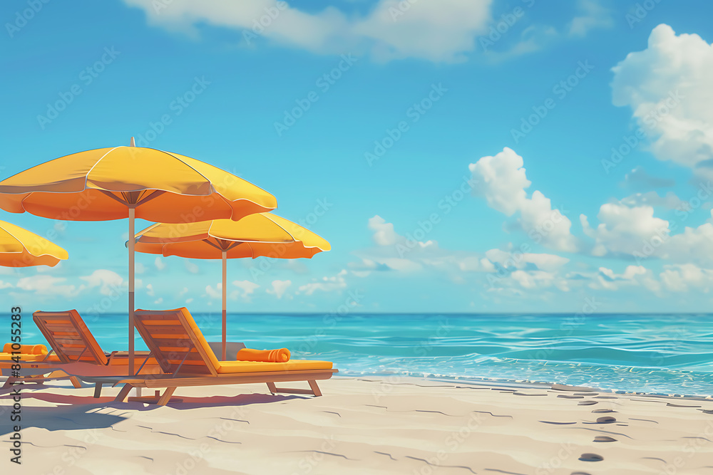 Fototapeta premium People relaxing and tanning at the beach, enjoying the sun, playing volleyball, and swimming