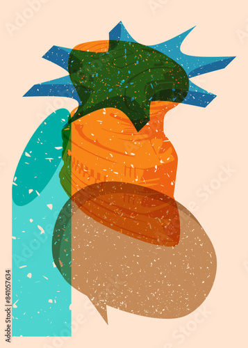 Risograph Electric Sander with speech bubble with geometric shapes. Objects in trendy riso graph print texture style design with geometry elements.