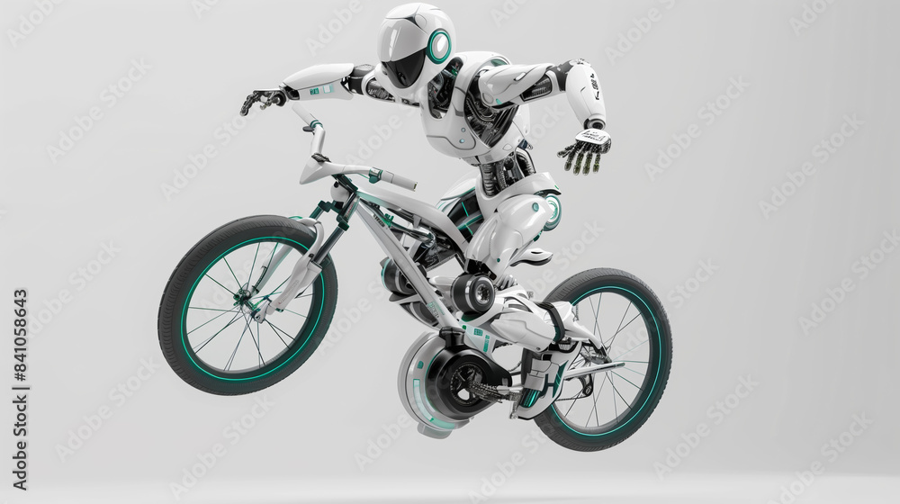 Flying Robot AI Cyclist 3D Render on White Background Flying Robot AI Cyclist 3D Render on White Background