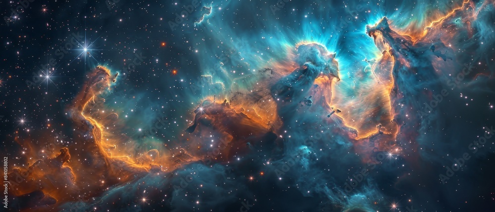Fototapeta premium Close up, Celestial Dreams, an intricate composition of galaxies and nebulas, with colorful gases and bright stars, showcasing the beauty and wonder of the universe
