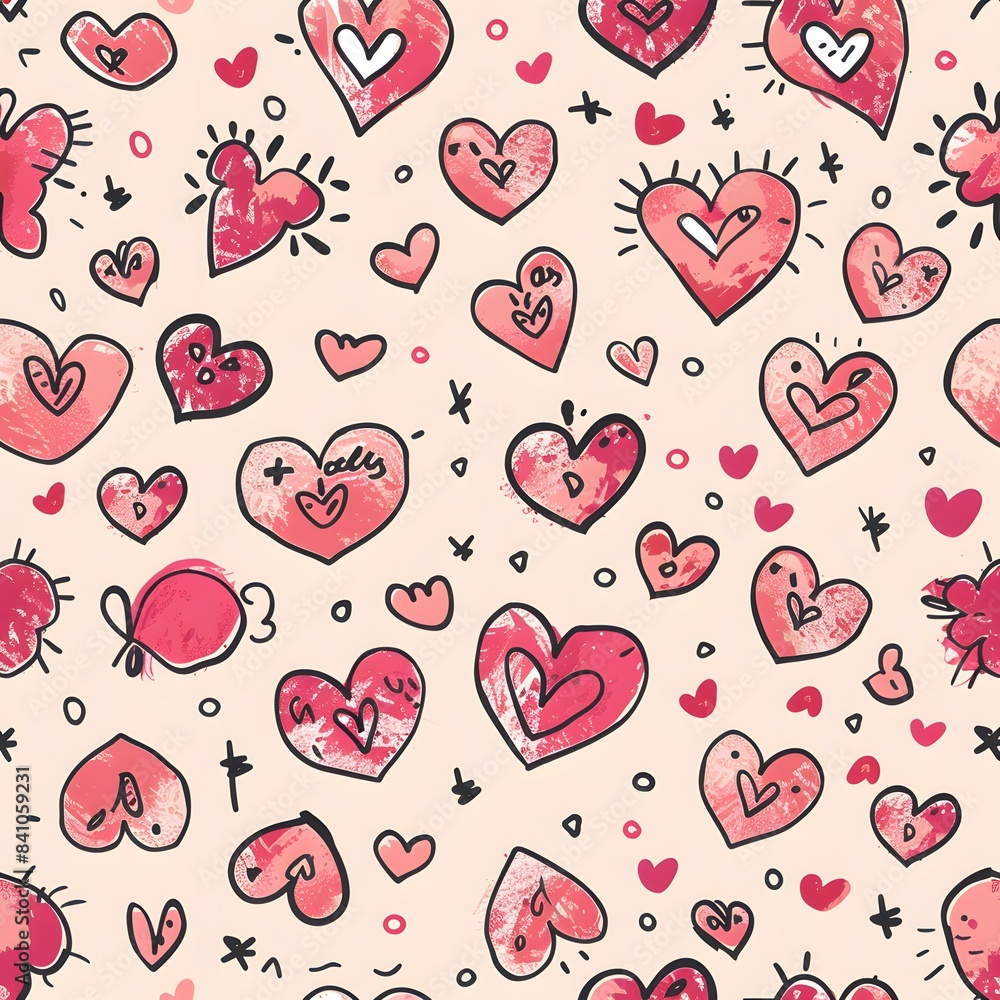 Repeating pattern with red and pink hearts for valentine's day decoration Repeating pattern with red and pink hearts for valentine's day decoration