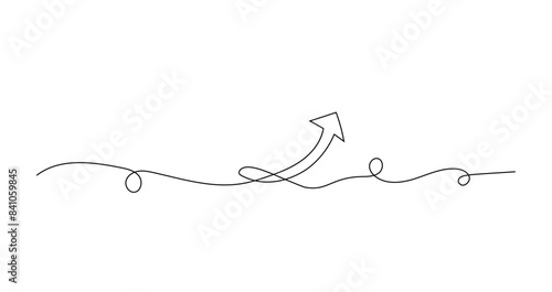 Arrow in continuous line drawing style. Line art of the arrow icon. Vector illustration. Abstract background