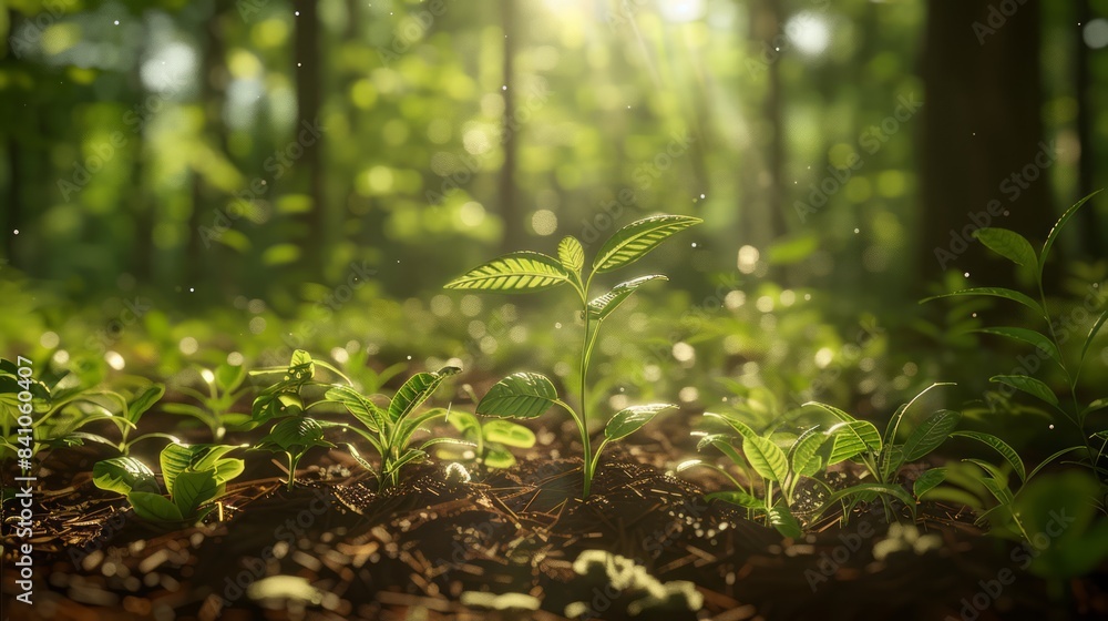 A gentle stream meandering through a lush forest, the sunlight filtering through the trees A gentle stream meandering through a lush forest, the sunlight filtering through the trees