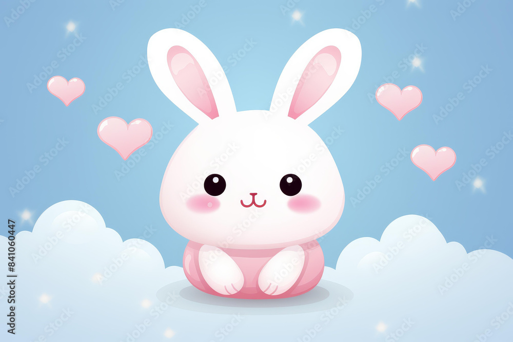 Fototapeta premium Adorable chubby bunny cartoon character illustration with a happy expression, perfect for nursery decor.