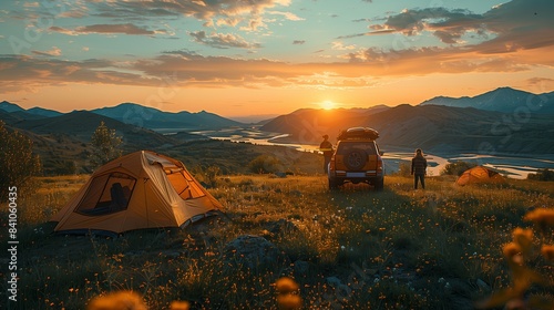 Tent Camping with car in the Mountains