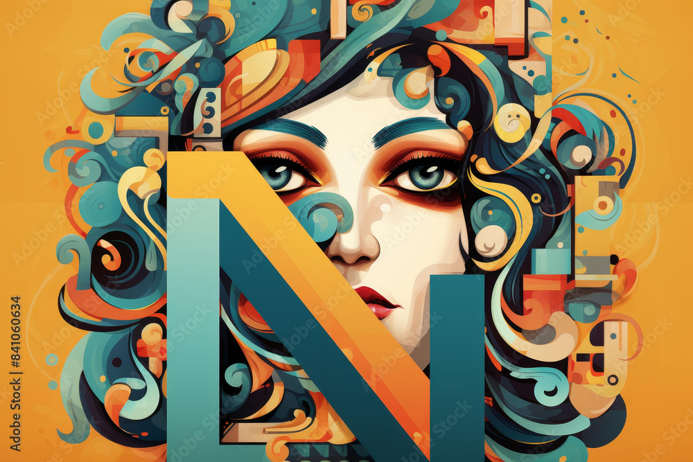 Obraz premium Abstract and energetic collage featuring creative illustrations and cartoon characters, with a beautiful and expressive aesthetic.