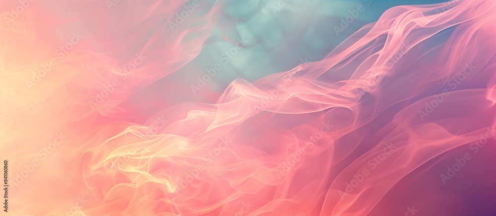 Fototapeta premium 穏やかなオレンジ、紫、淡いグリーンの煙が絡み合う抽象的な背景 