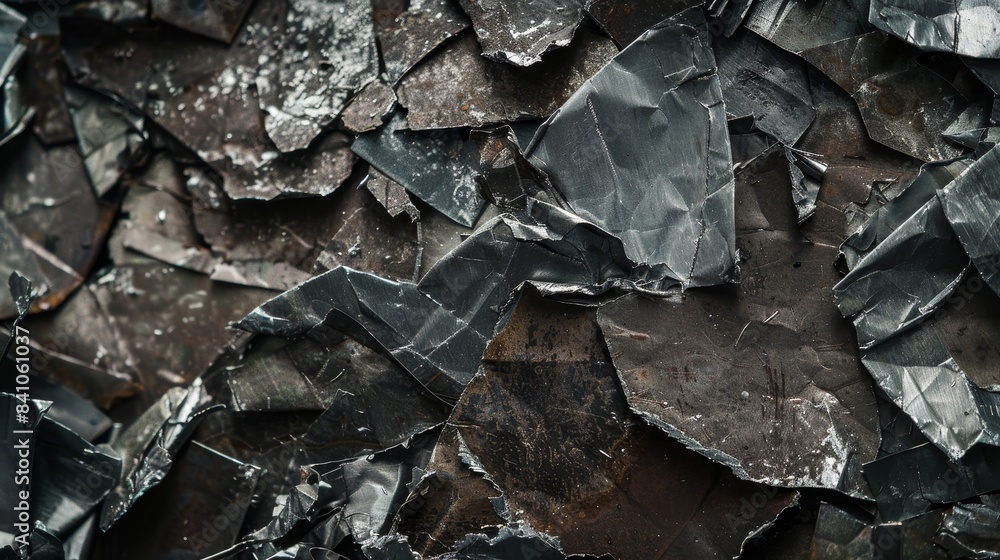 Scrap metal close-up, featuring jagged edges and industrial wear on aluminum sheets and iron scraps, emphasizing recycling process Scrap metal close-up, featuring jagged edges and industrial wear on aluminum sheets and iron scraps, emphasizing recycling process