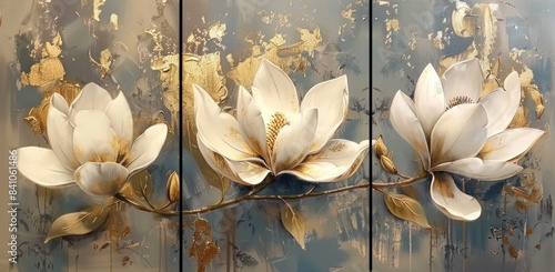 3 pieces of white magnolia flower luxury wall art, oil painting art