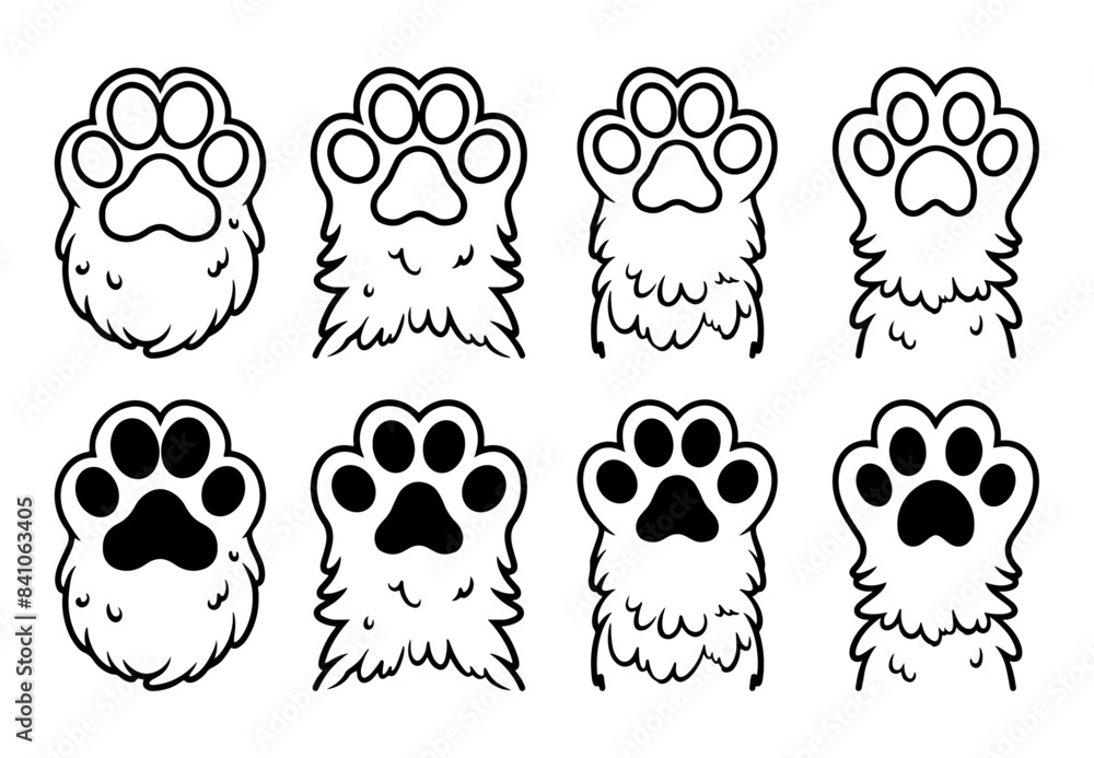 Set of cute dog paws in vector line art illustration. Perfectly isolated on a white background, ideal for minimalist and creative designs. Set of cute dog paws in vector line art illustration. Perfectly isolated on a white background, ideal for minimalist and creative designs.