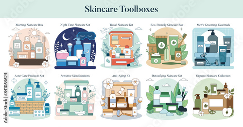 Skincare Toolbox. Flat Vector Illustration
