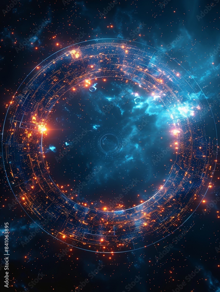 An abstract technology science background with a circle of lights. An abstract technology science background with a circle of lights.