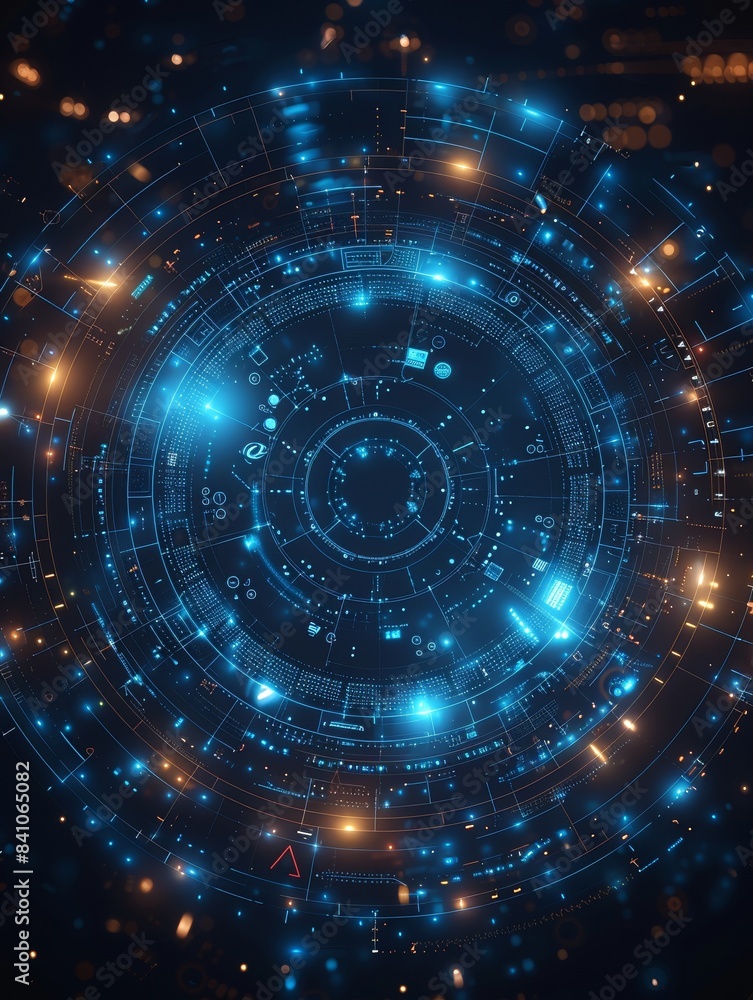 Obraz premium An abstract technology science background with a circle of lights.