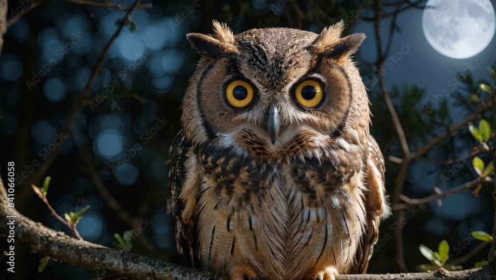 Fototapeta premium Wise Owl Gazing at the Moon