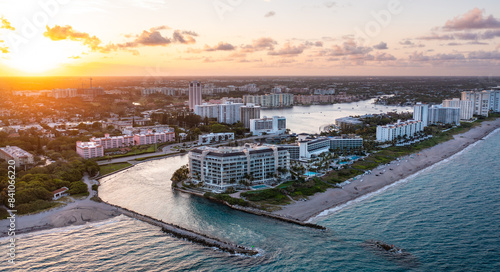 Bild auf Leinwand Beautiful Florida aerial view of Boca Raton skyline at sunset.