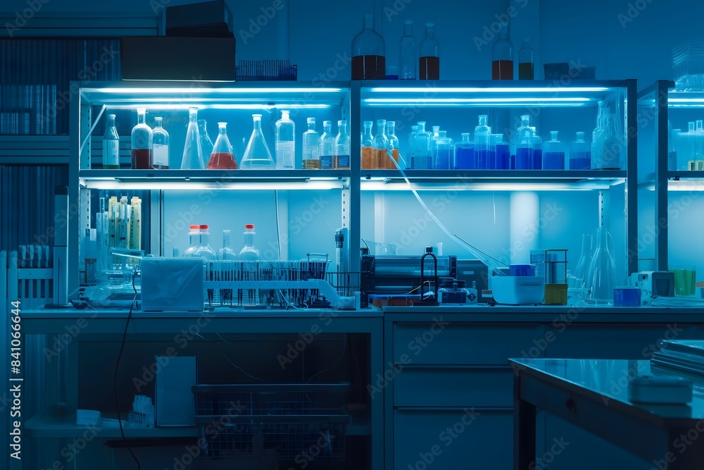 Modern Laboratory with Blue Lighting