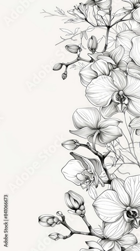 Wallpaper Mural illustration of a graceful orchid flower border in black and white, wallpaper, card, copy space Torontodigital.ca