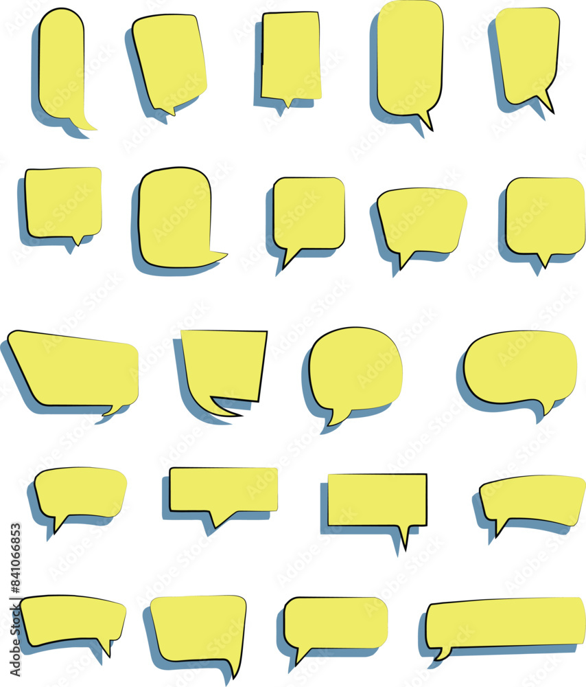 yellow chat bubble, bubble speech with stroke and blue shadow collection yellow chat bubble, bubble speech with stroke and blue shadow collection