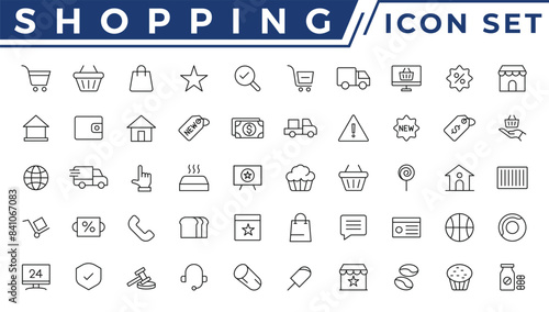 Shopping icons set. E-commerce icon collection. Online shopping thin line icons. Shop icons vector