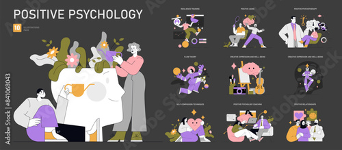 Positive Psychology. Flat Vector Illustration
