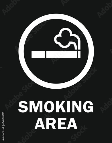 smoking area smoke permitted sign illustration with text and black dark background