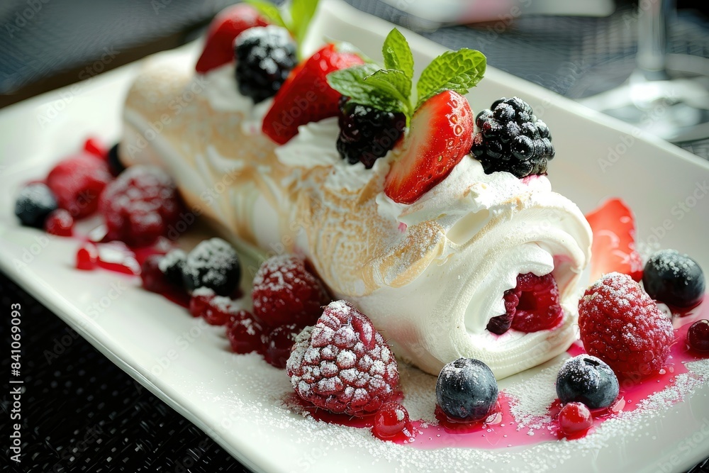 meringue roll with fresh berries - generative ai meringue roll with fresh berries - generative ai