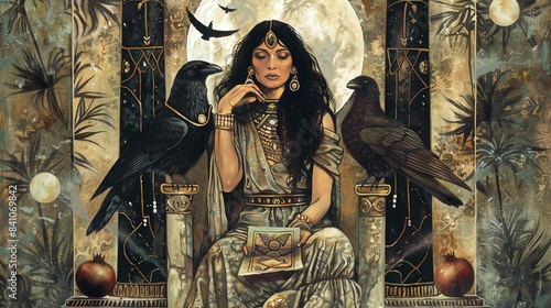 The High Priestess A serene and mysterious woman seated between two pillars