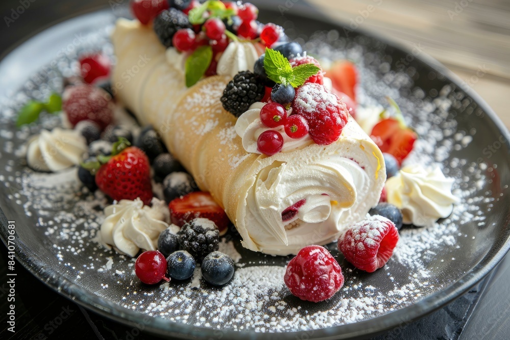 meringue roll with fresh berries - generative ai meringue roll with fresh berries - generative ai